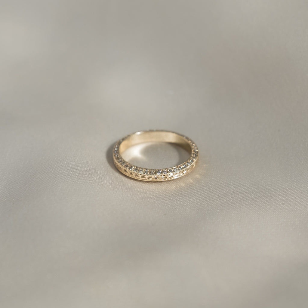 Engraved Angled Band with Diamond Sides