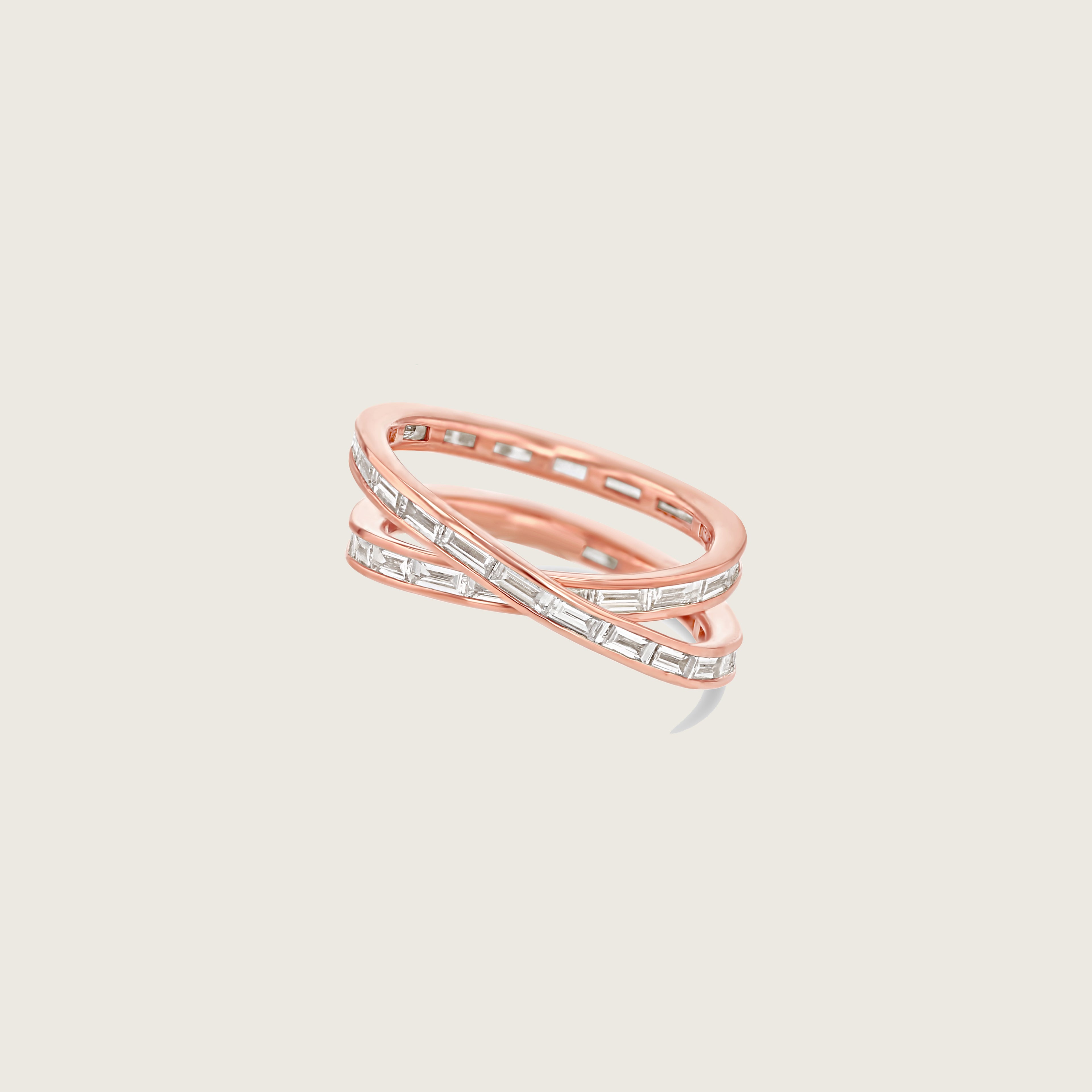 Double Baguette Eternity Helix Crossover Ring