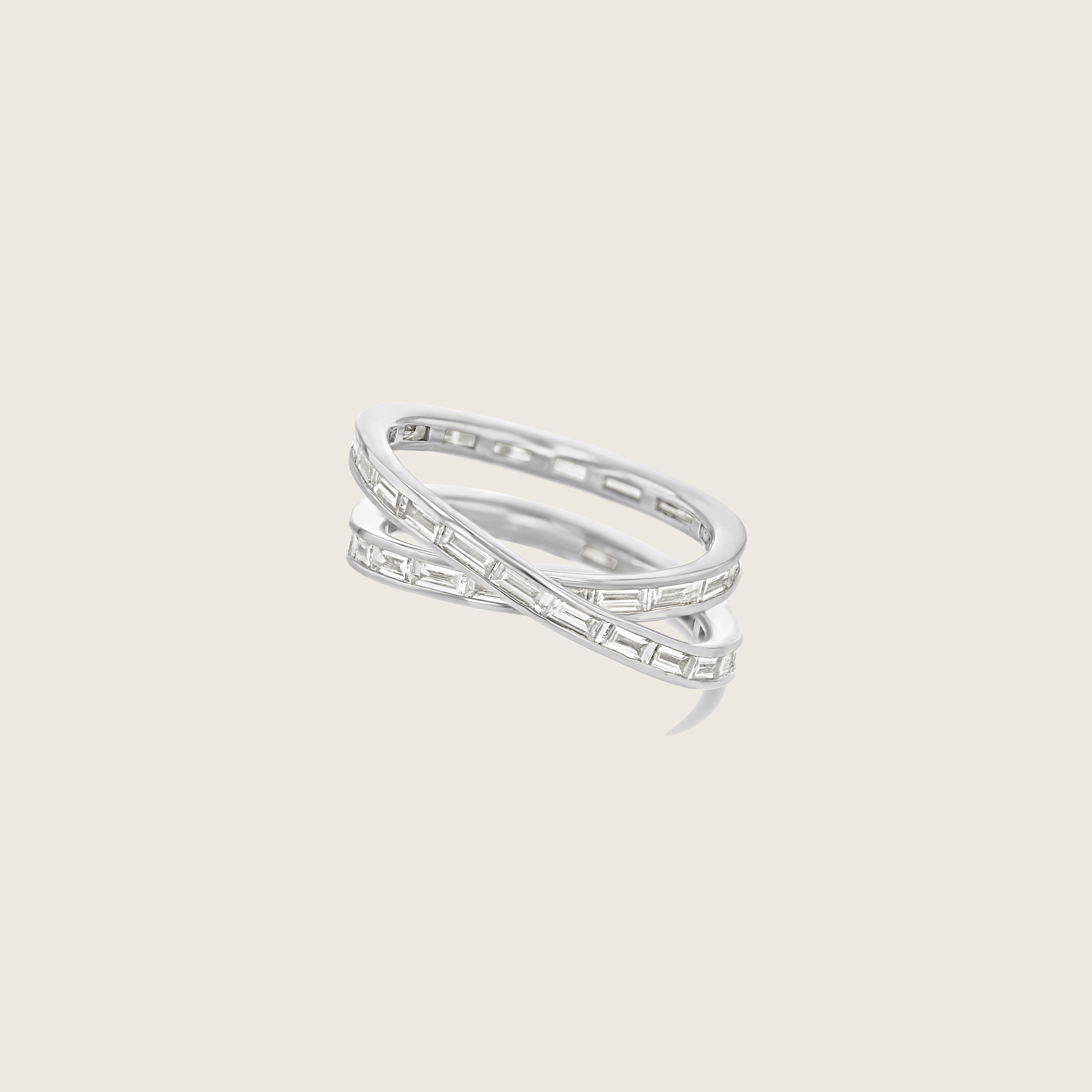 Double Baguette Eternity Helix Crossover Ring