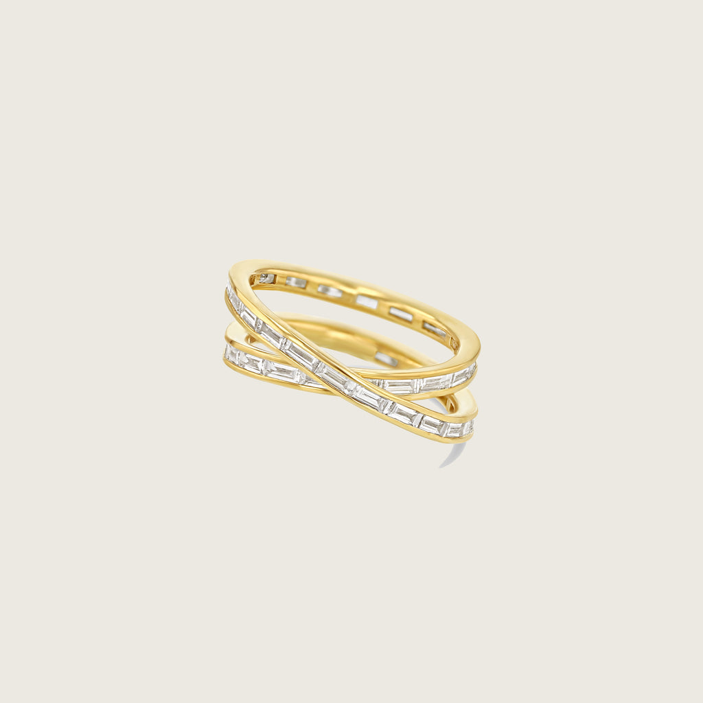 Double Baguette Eternity Helix Crossover Ring