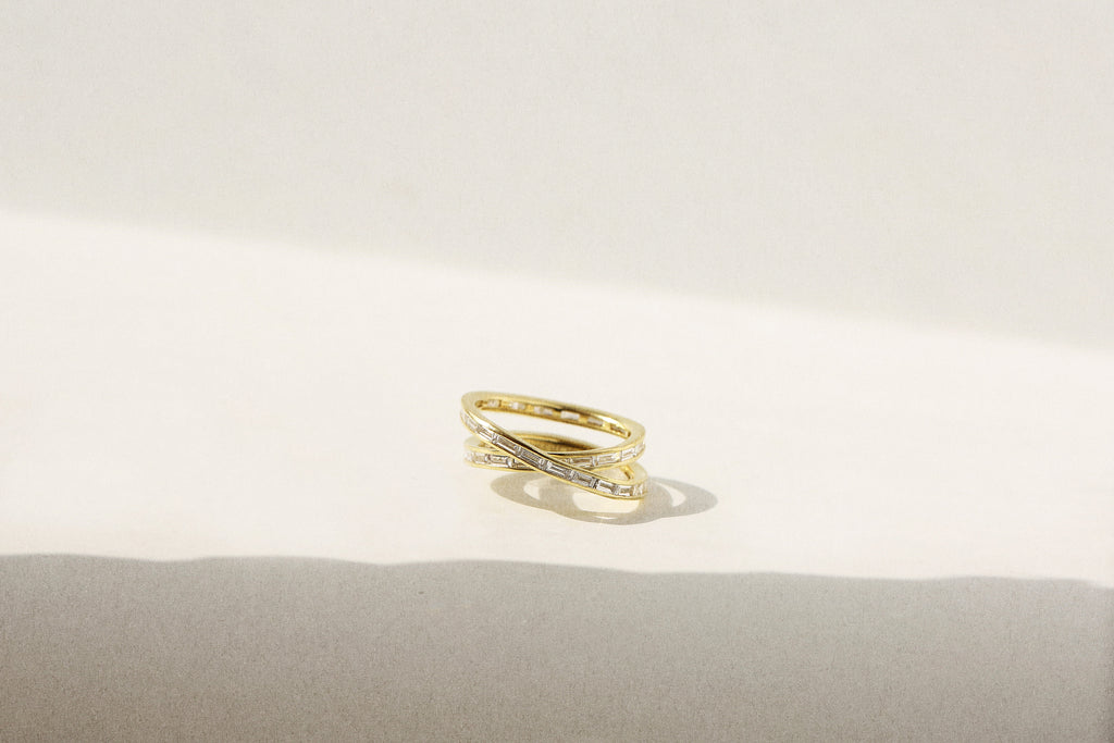 Double Baguette Eternity Helix Crossover Ring
