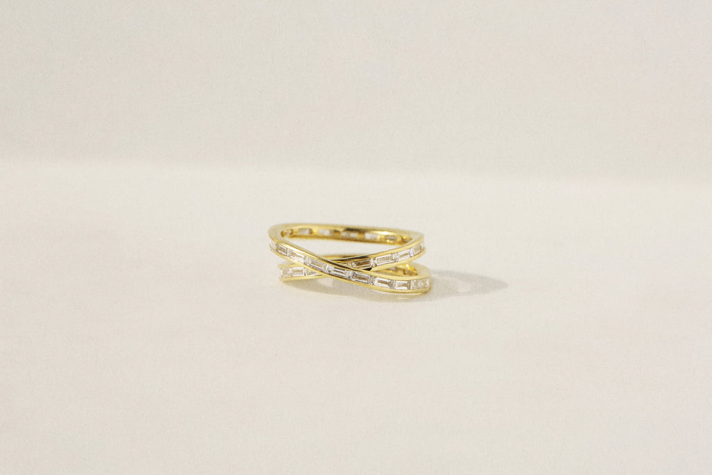 Double Baguette Eternity Helix Crossover Ring