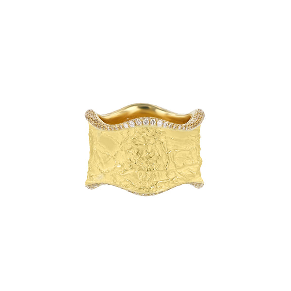 Topo-Texture Wave Cigar Band V with Diamonds