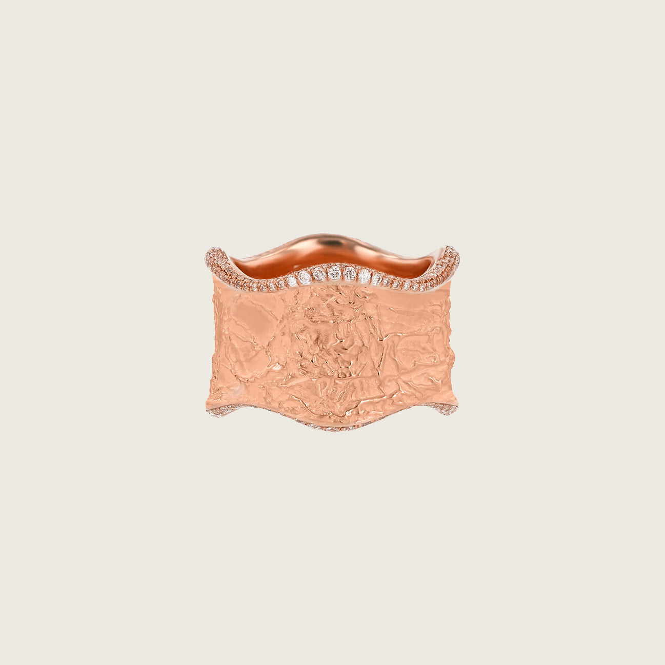 Topo-Texture Wave Cigar Band V with Diamonds