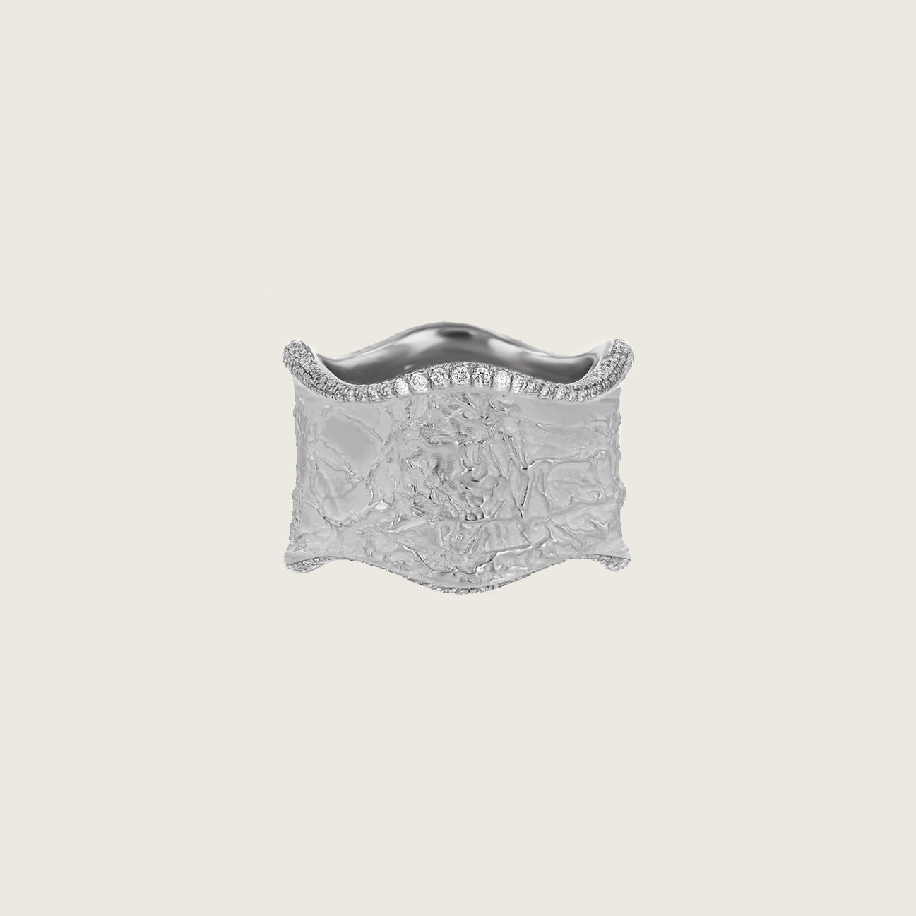 Topo-Texture Wave Cigar Band V with Diamonds
