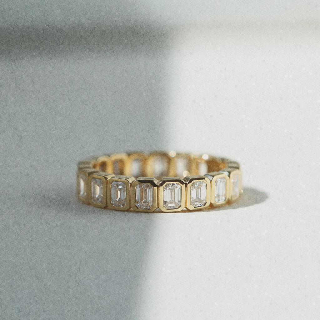 Vertical Bezel Emerald Eternity Ring