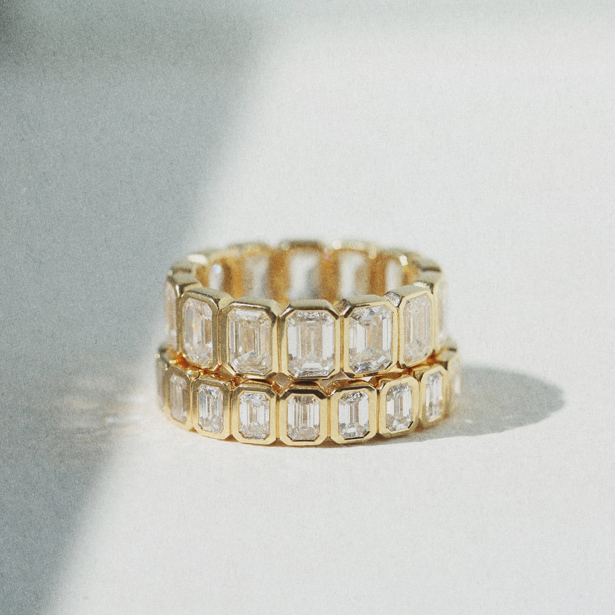 Vertical Bezel Emerald Eternity Ring