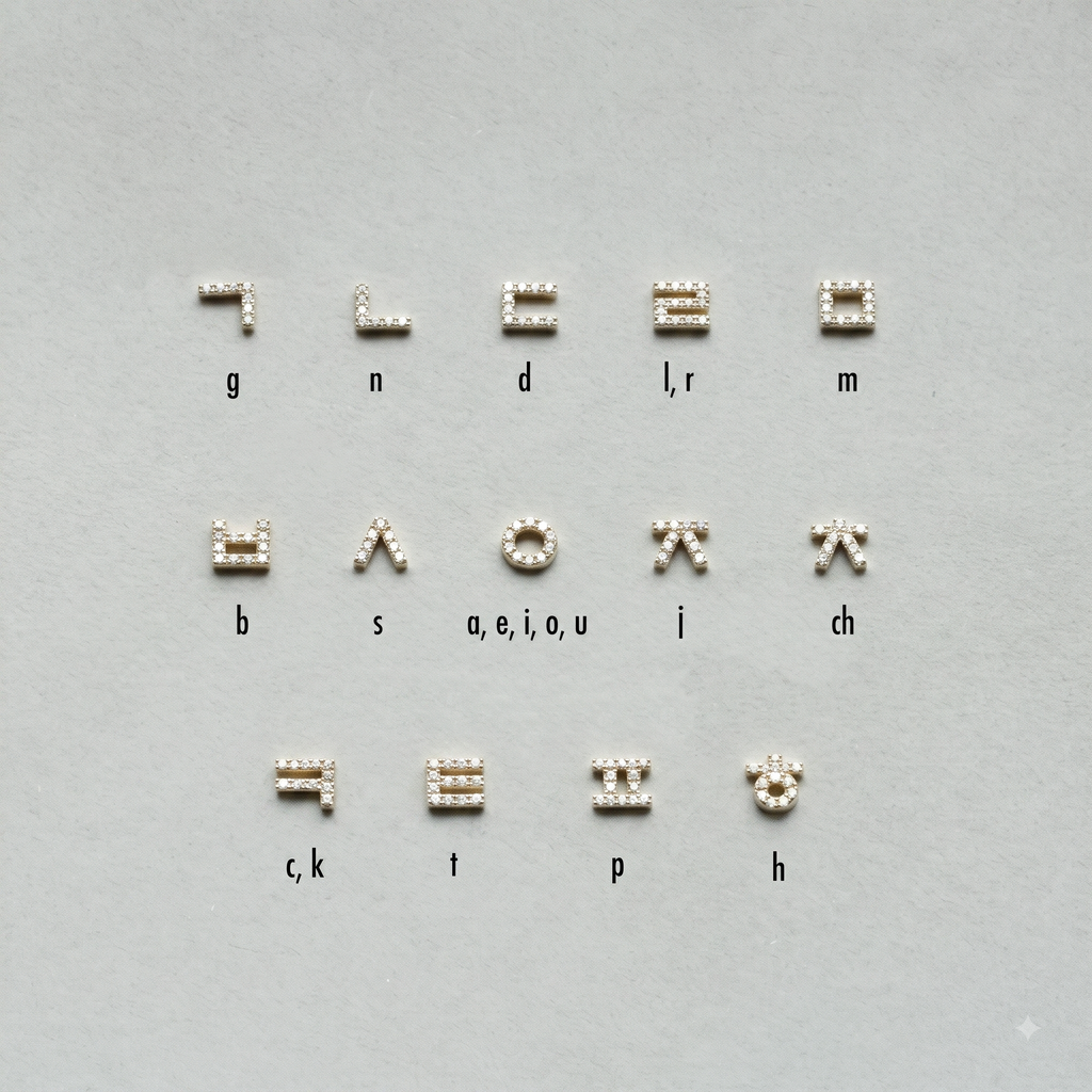 Hangul Double Letter Stud with Diamonds