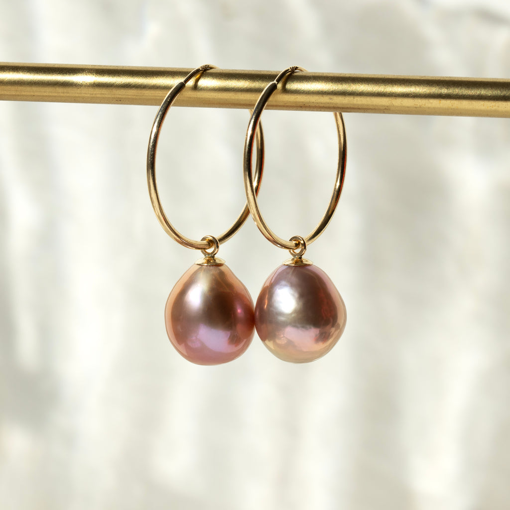 Baroque Pink Pearl Hoop Earrings